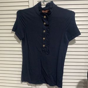 Tory Burch LIDIA Navy Polo with Gold Hardware